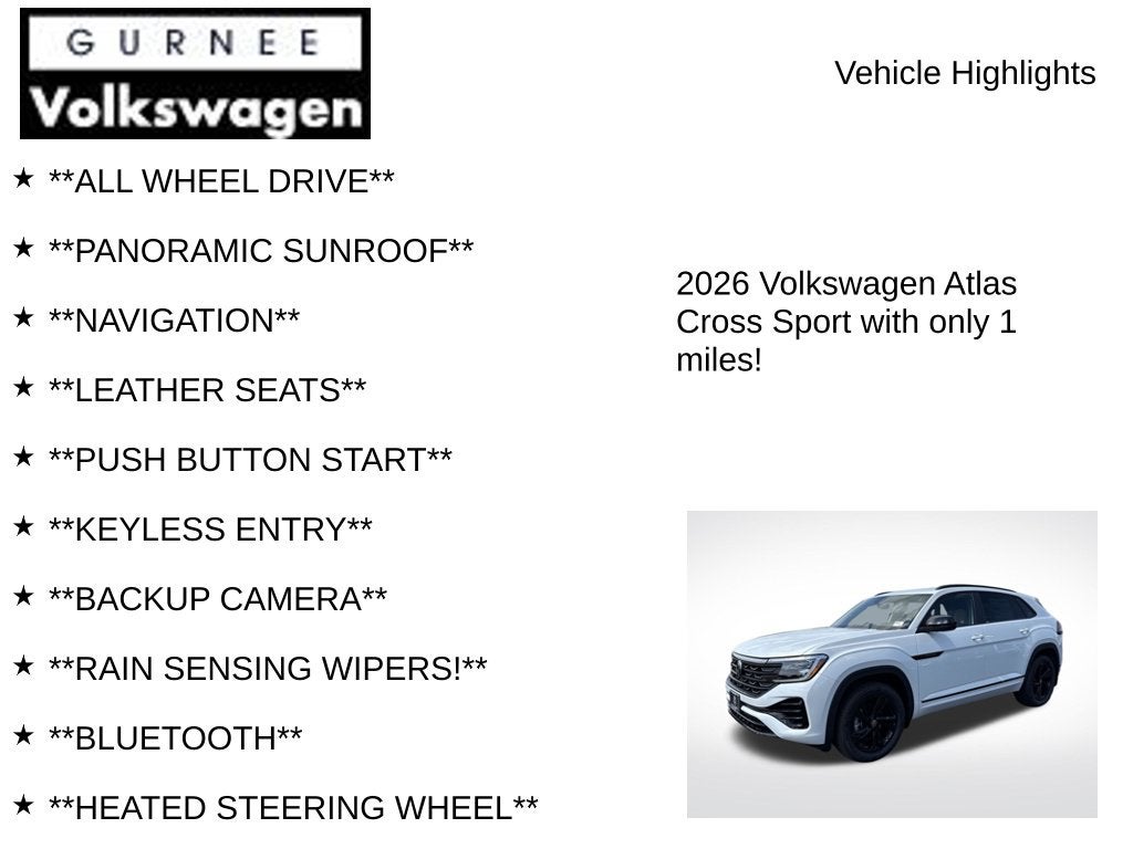 2026 Volkswagen Atlas Cross Sport 2.0T SEL R-Line Black