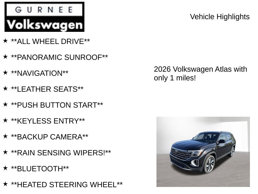 2026 Volkswagen Atlas 2.0T SEL