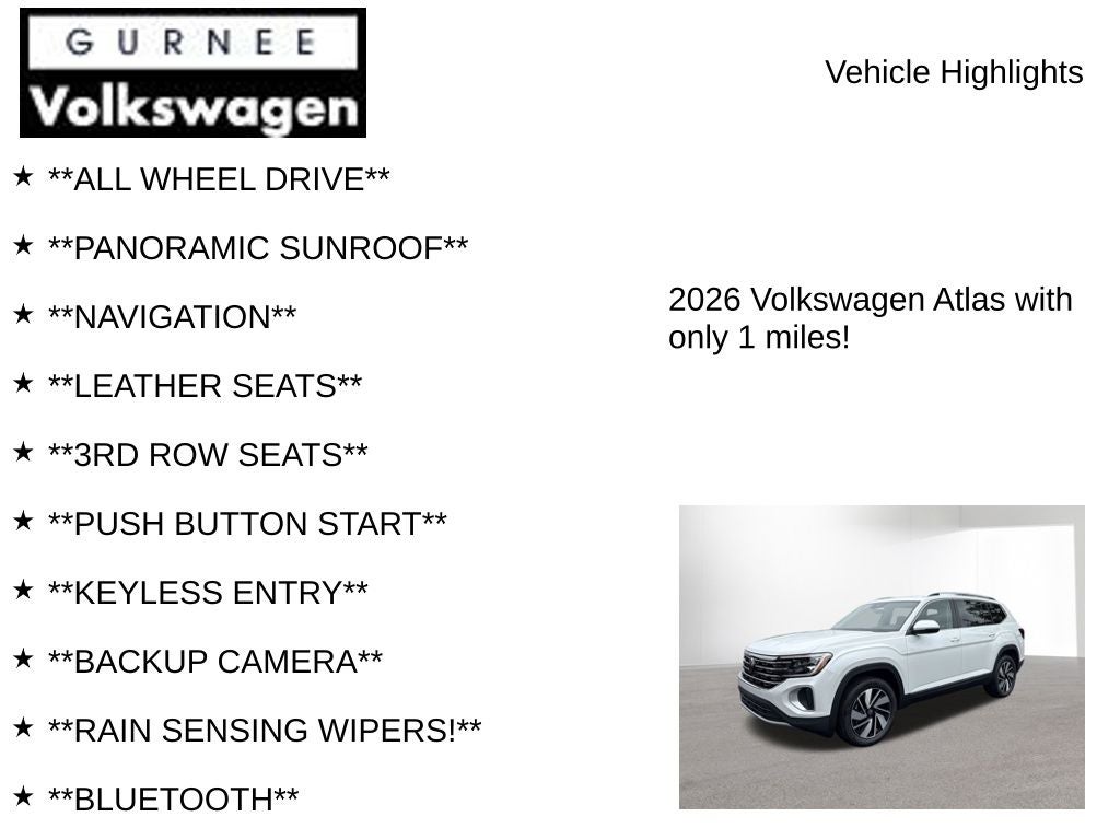 2026 Volkswagen Atlas 2.0T SEL