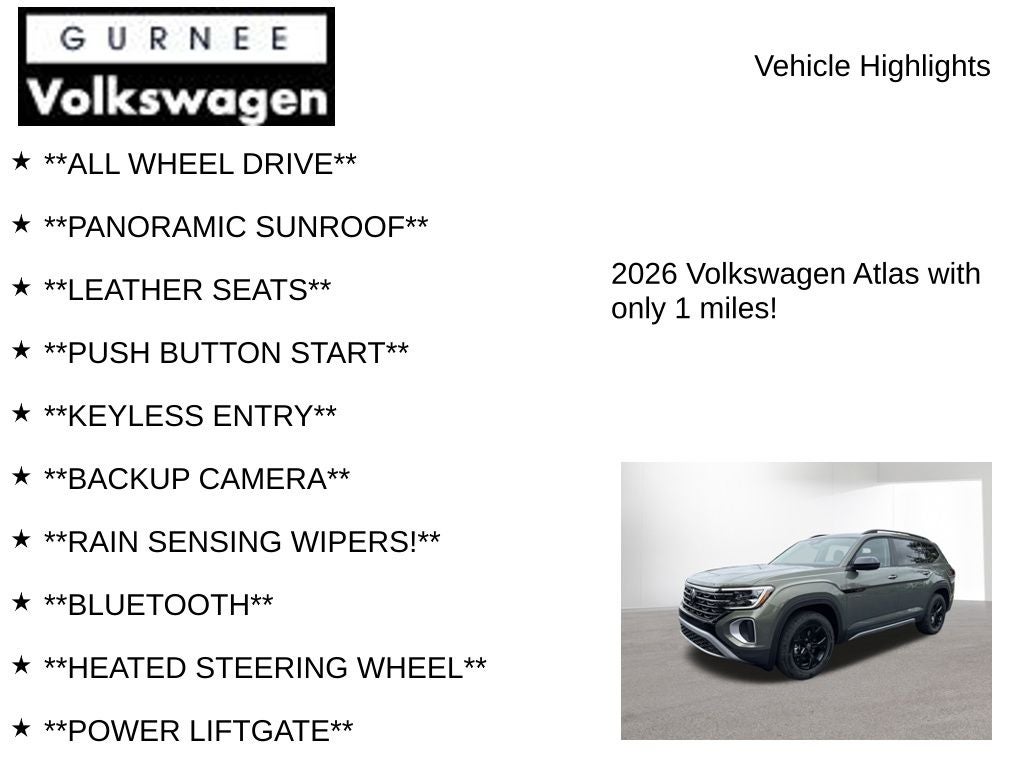 2026 Volkswagen Atlas 2.0T Peak Edition