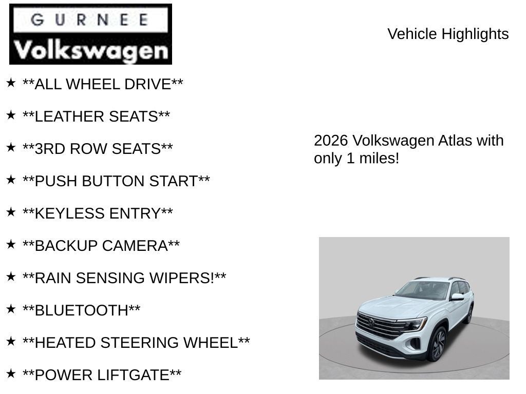 2026 Volkswagen Atlas 2.0T SE W/TECHNOLOGY