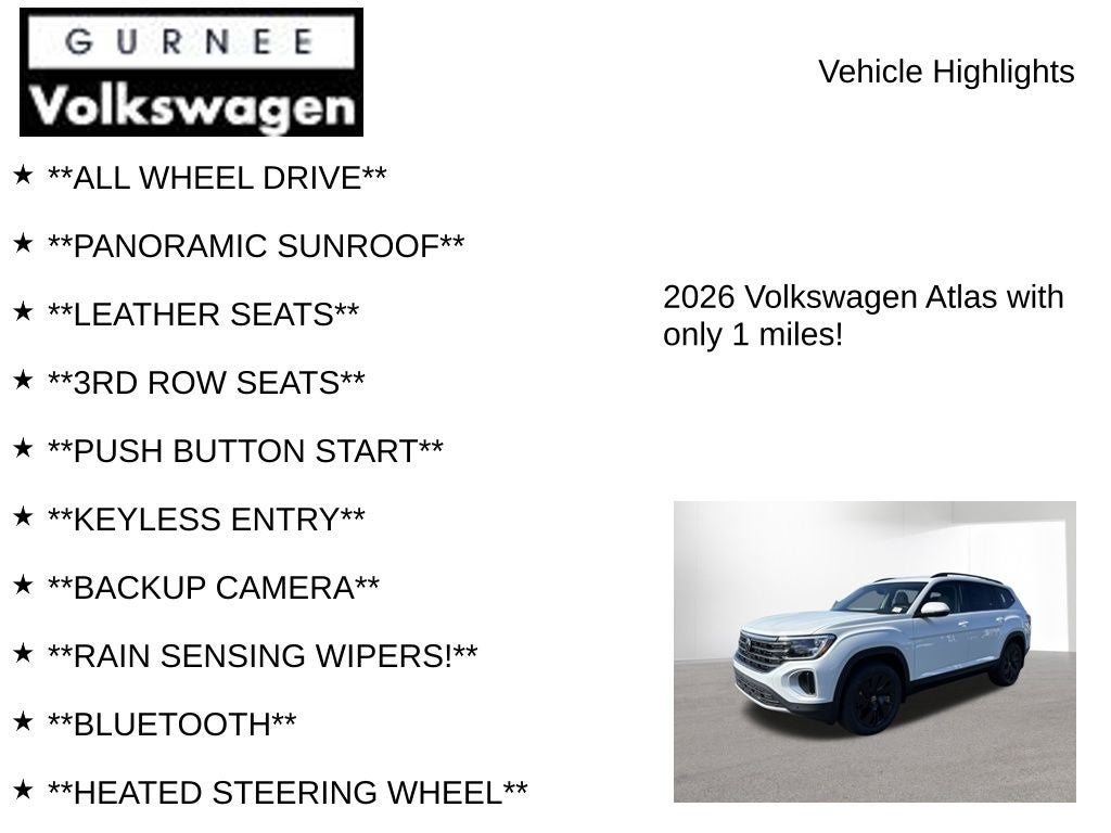 2026 Volkswagen Atlas 2.0T SE W/TECHNOLOGY