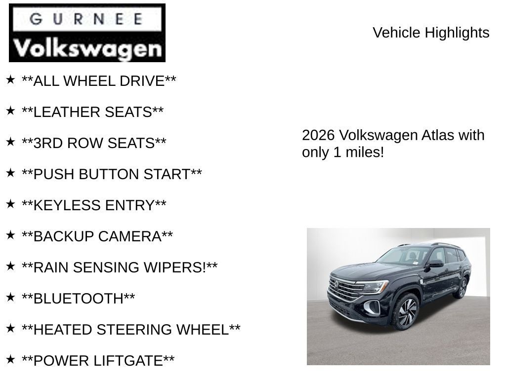 2026 Volkswagen Atlas 2.0T SE W/TECHNOLOGY