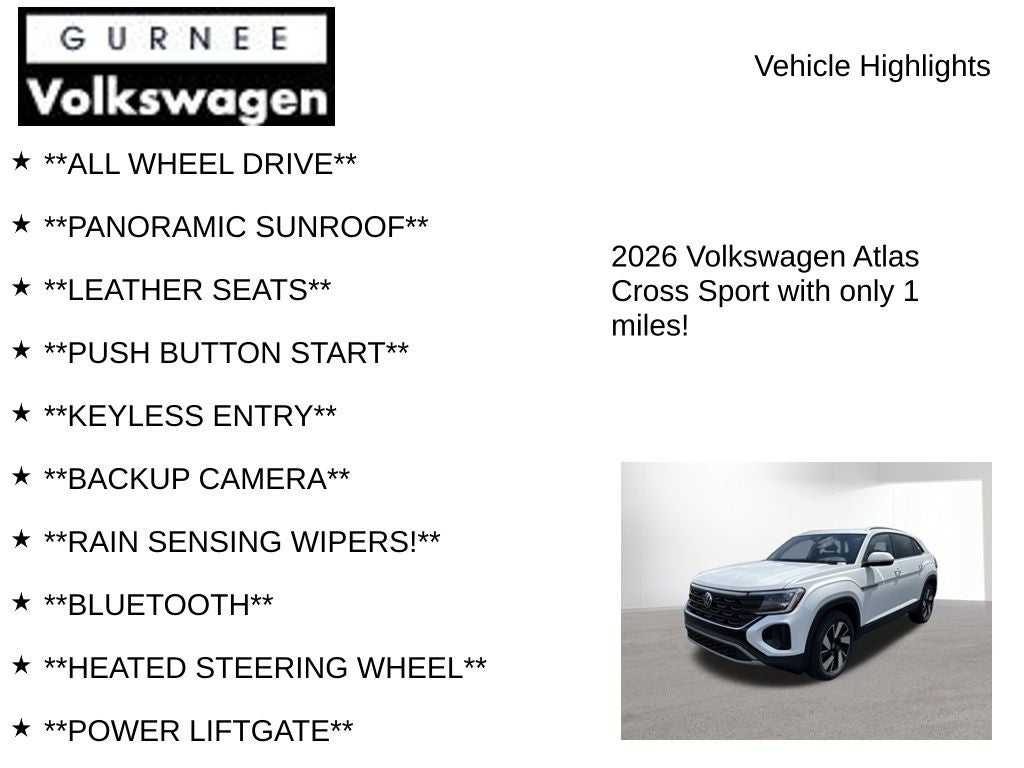 2026 Volkswagen Atlas Cross Sport 2.0T SE W/TECHNOLOGY