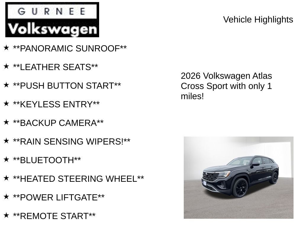 2026 Volkswagen Atlas Cross Sport 2.0T SE W/TECHNOLOGY