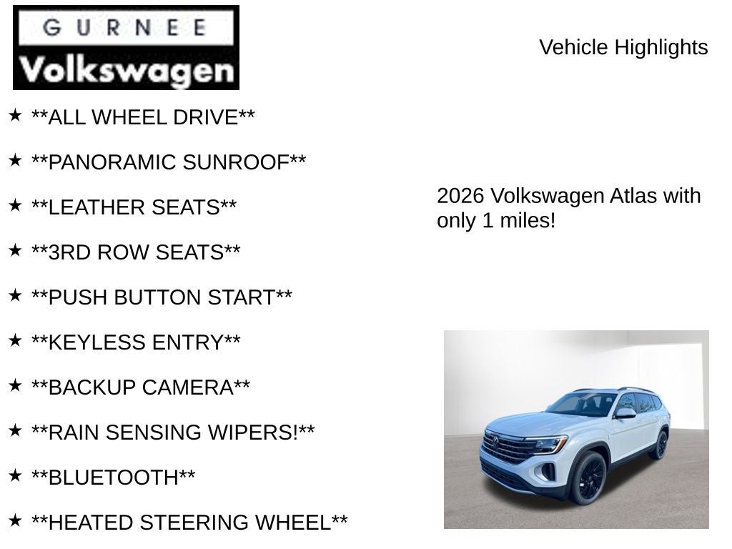 2026 Volkswagen Atlas 2.0T SE W/TECHNOLOGY