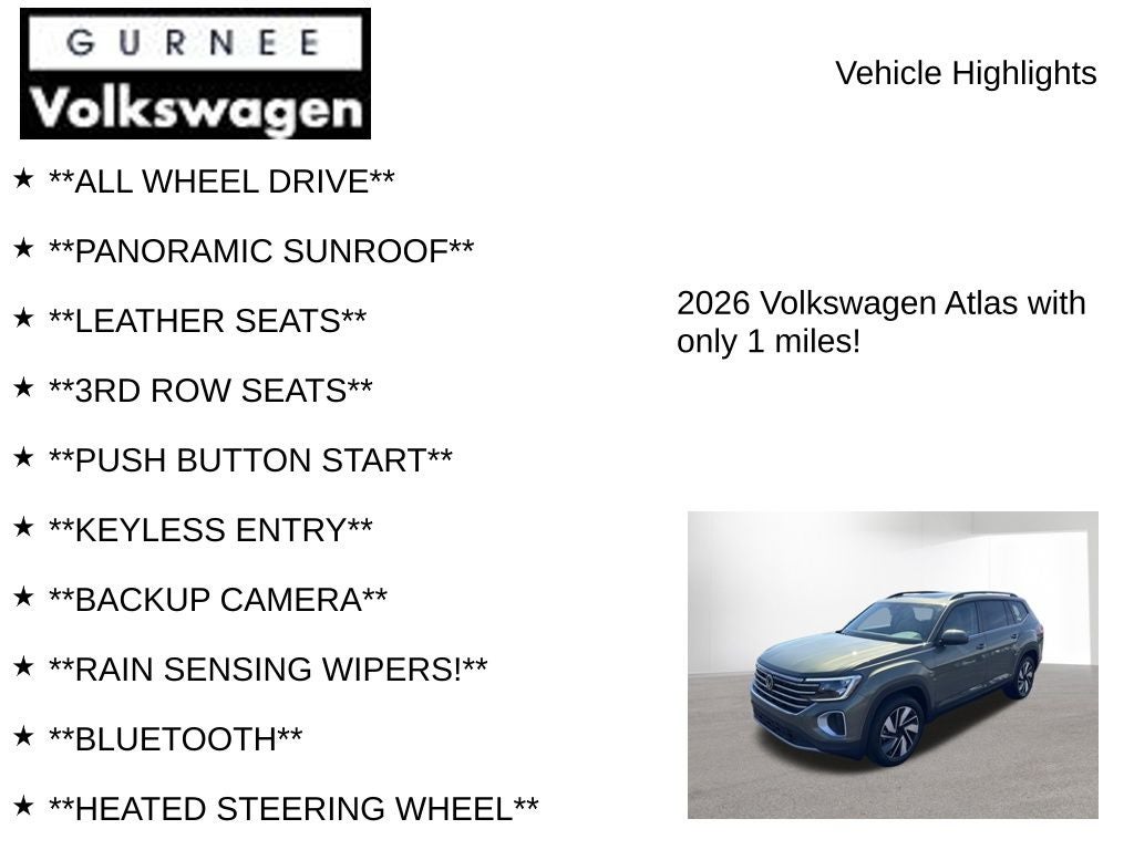 2026 Volkswagen Atlas 2.0T SE W/TECHNOLOGY