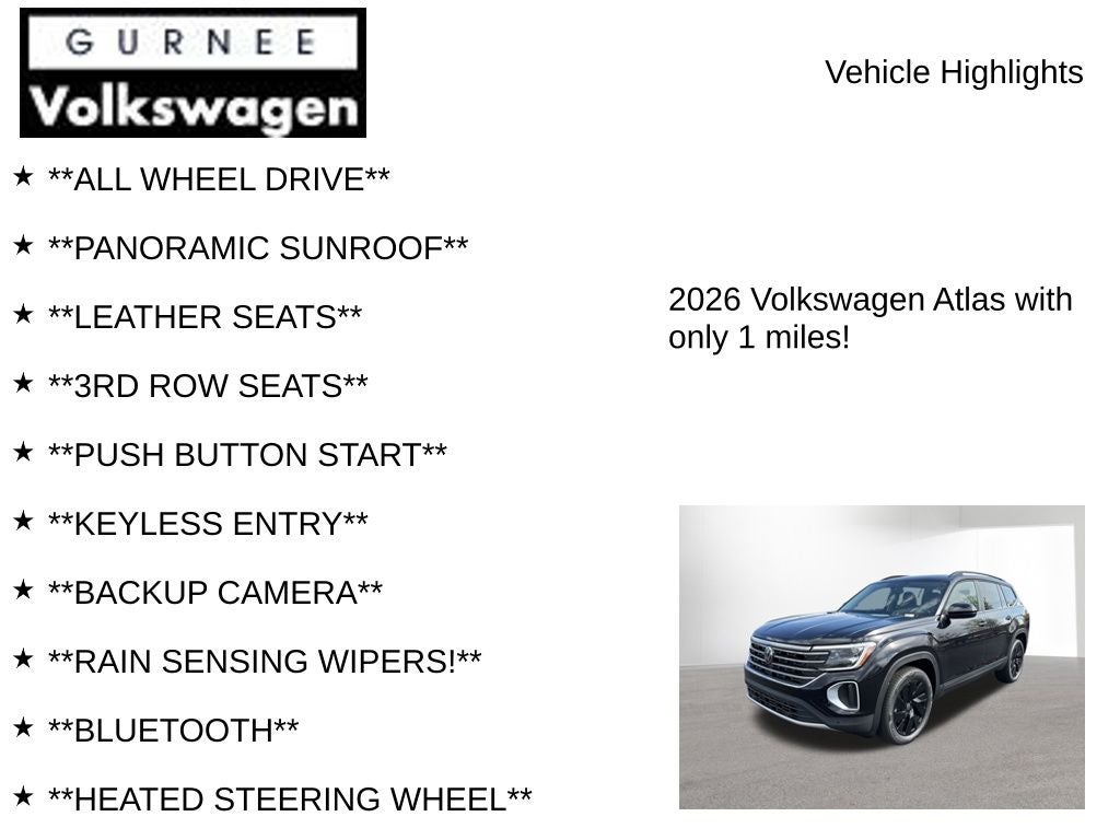 2026 Volkswagen Atlas 2.0T SE W/TECHNOLOGY