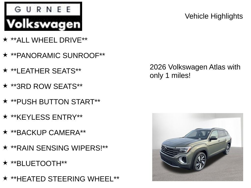 2026 Volkswagen Atlas 2.0T SE W/TECHNOLOGY