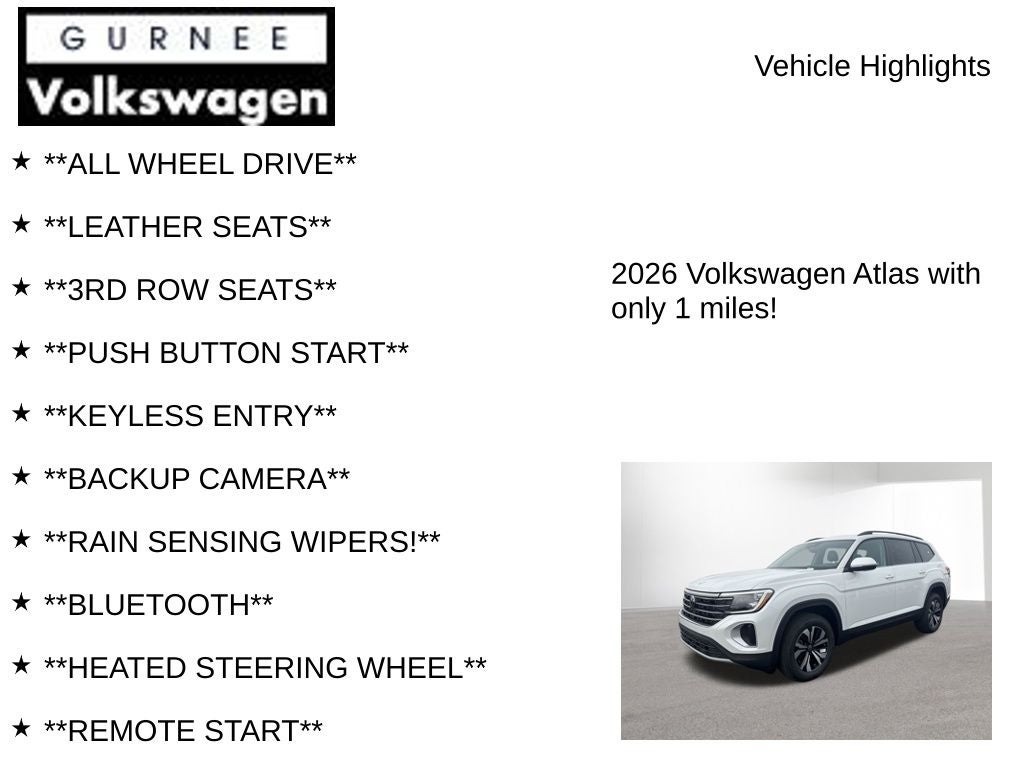 2026 Volkswagen Atlas 2.0T SE