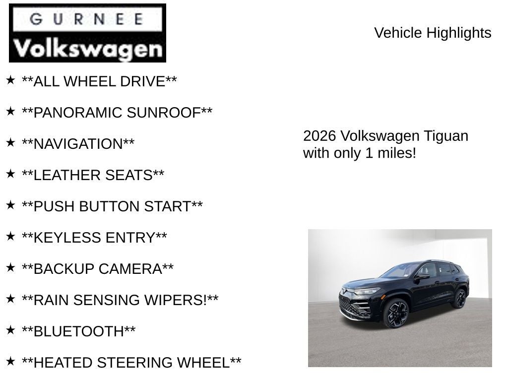 2026 Volkswagen Tiguan 2.0T SEL R-Line Turbo