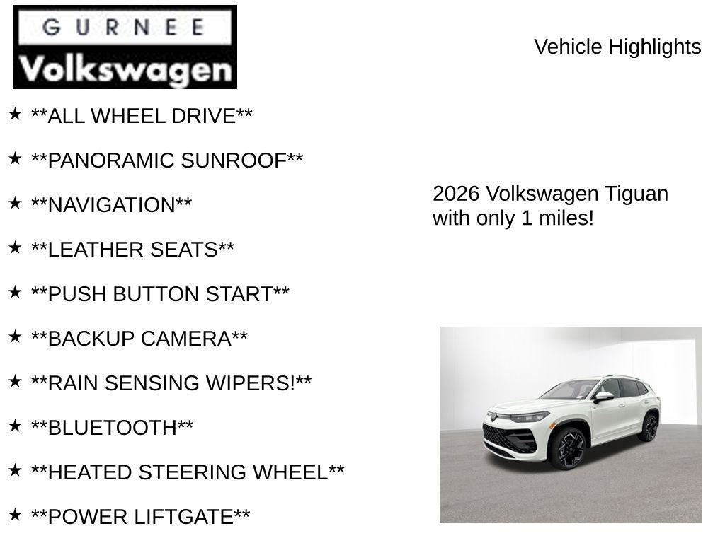 2026 Volkswagen Tiguan 2.0T SEL R-Line Turbo