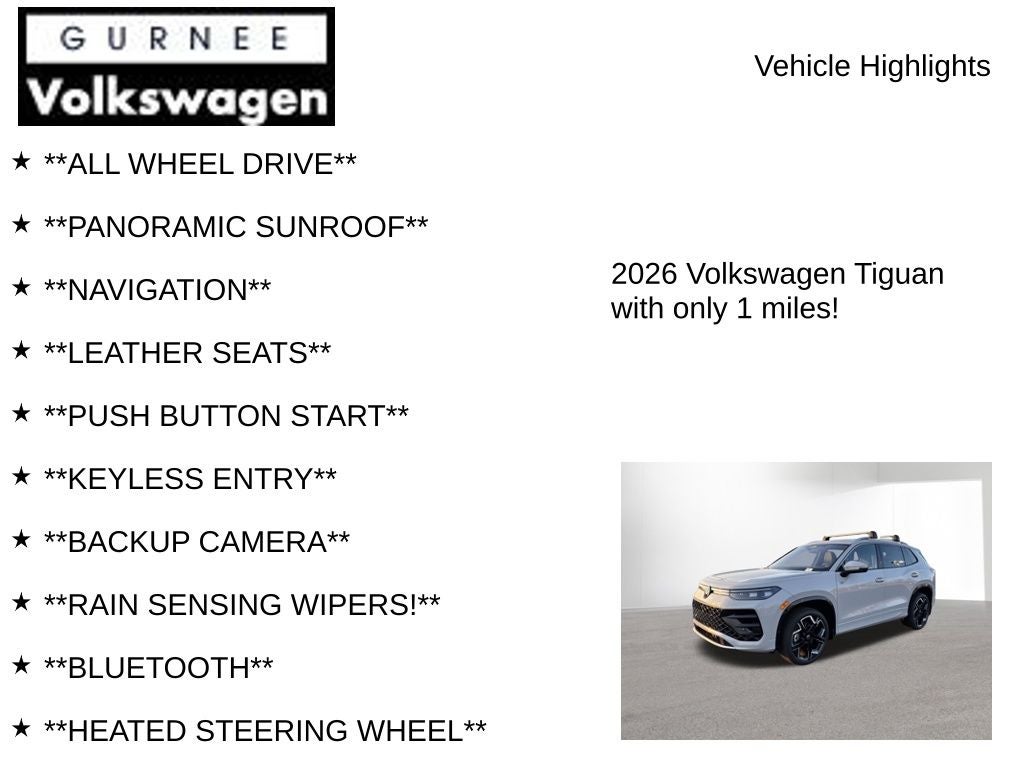2026 Volkswagen Tiguan 2.0T SEL R-Line Turbo