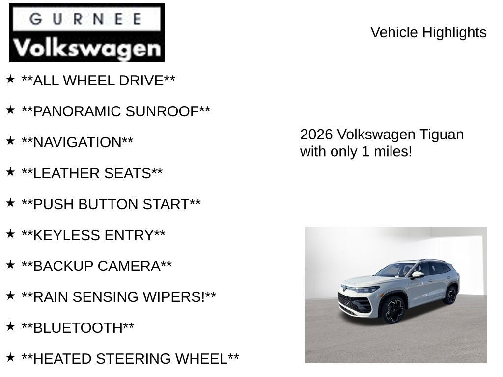 2026 Volkswagen Tiguan 2.0T SEL R-Line Turbo