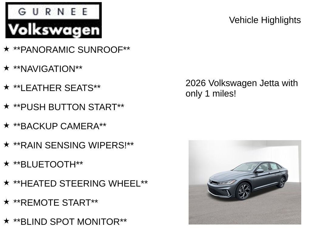2026 Volkswagen Jetta 1.5T SEL