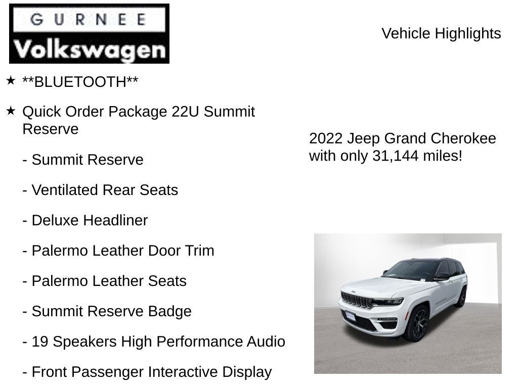 2022 Jeep Grand Cherokee Summit Reserve Reserve