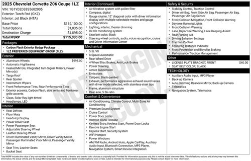 2025 Chevrolet Corvette Z06 1LZ