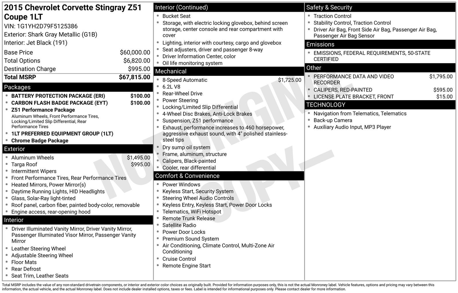 2015 Chevrolet Corvette Stingray Z51 1LT