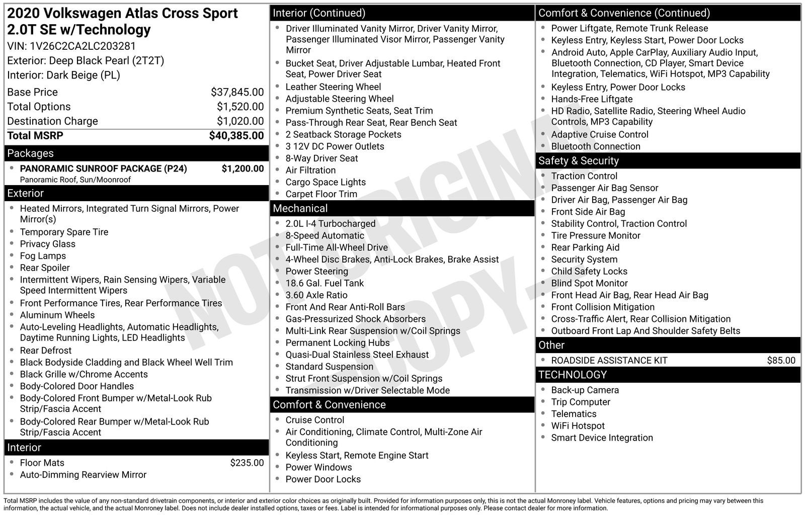 2020 Volkswagen Atlas Cross Sport 2.0T SE w/Technology 4Motion