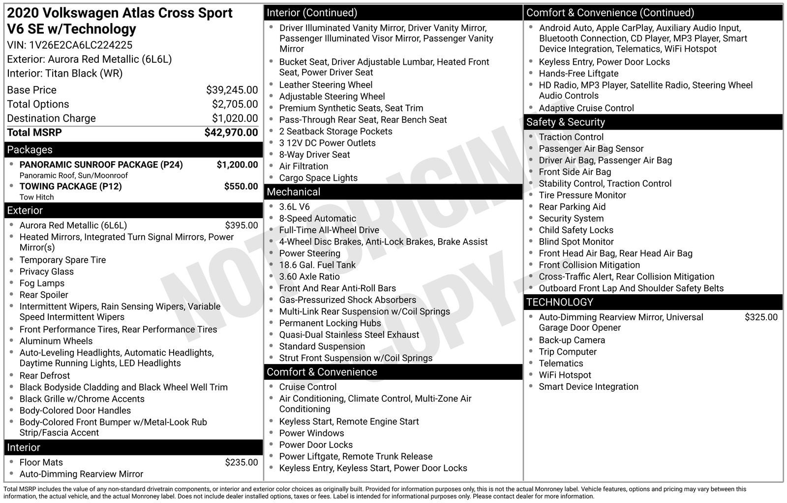 2020 Volkswagen Atlas Cross Sport 3.6L V6 SE w/Technology 4Motion