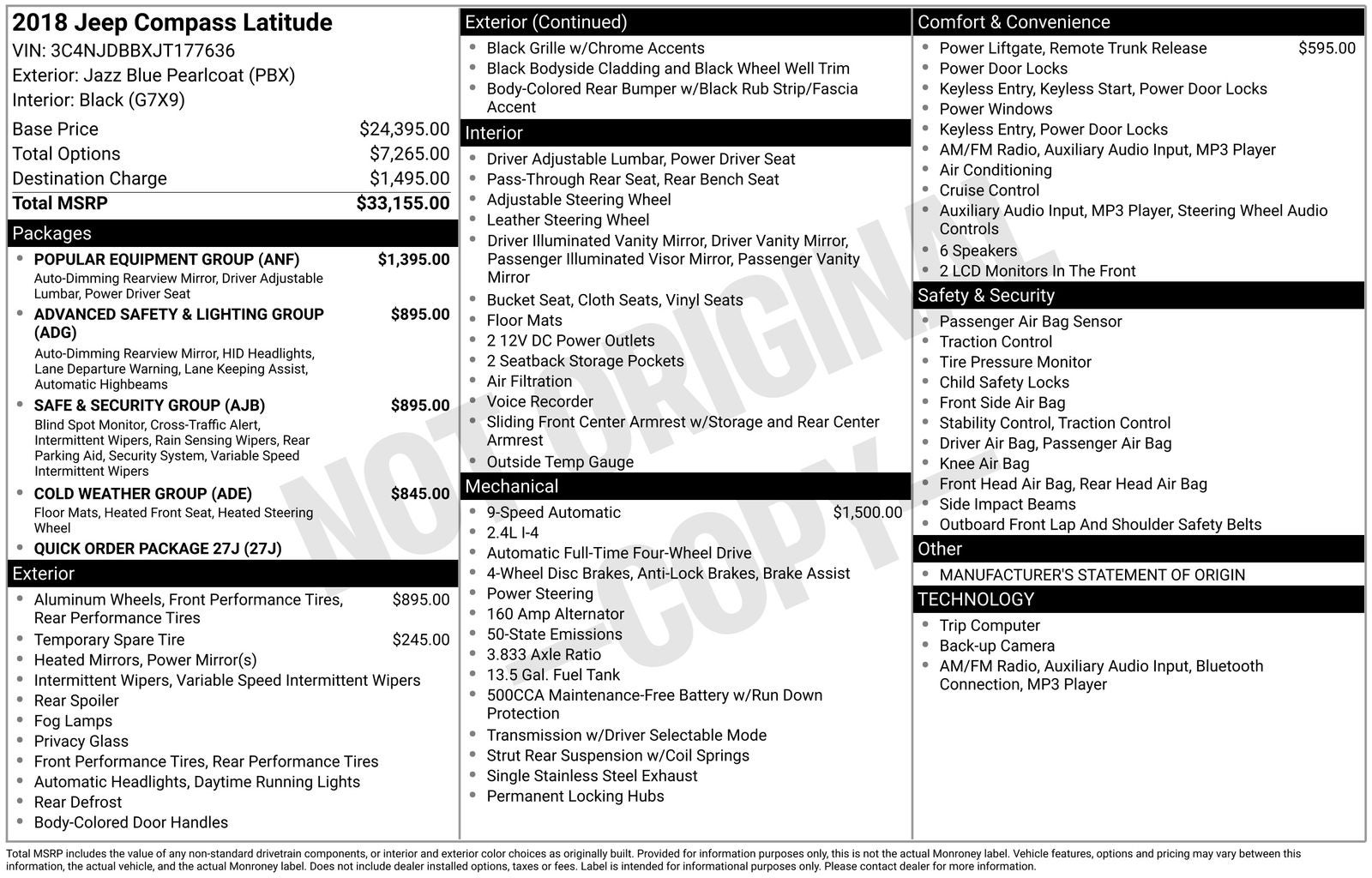 2018 Jeep Compass Latitude Popular Equipment Package