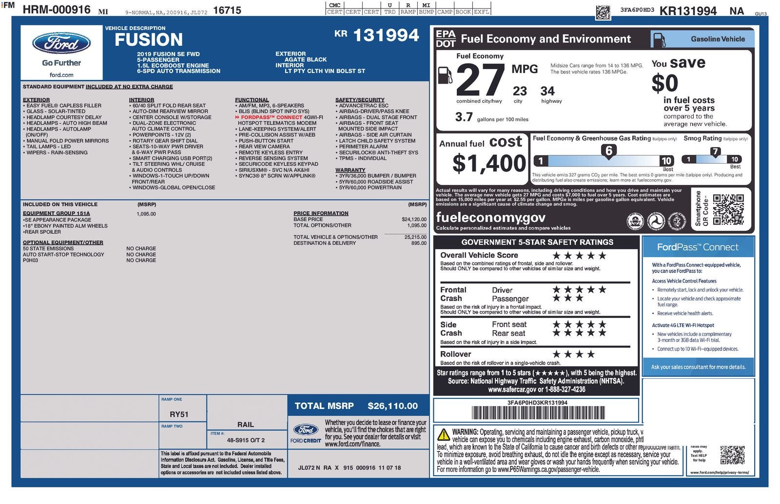 2019 Ford Fusion SE