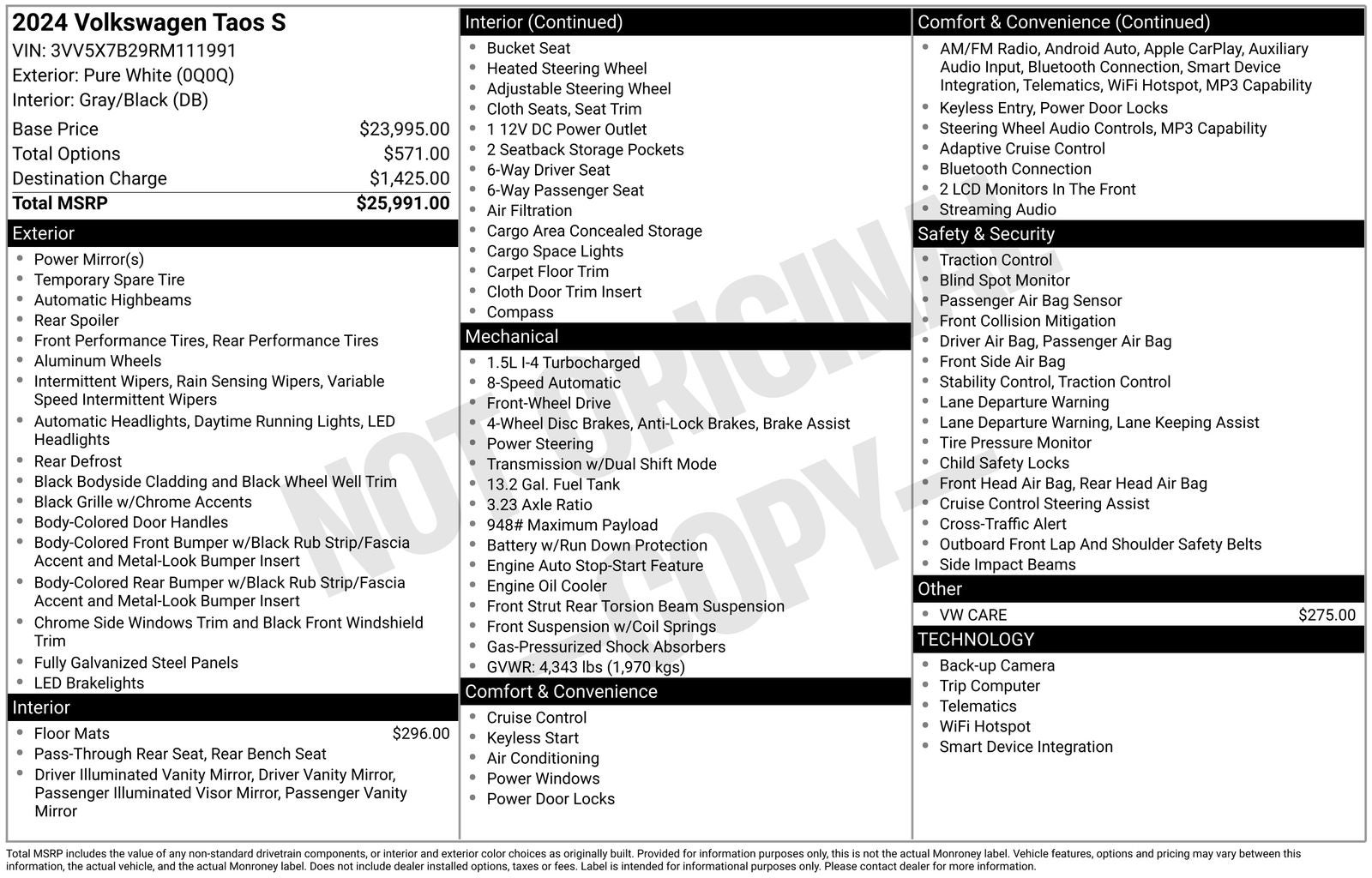 2024 Volkswagen Taos 1.5T S