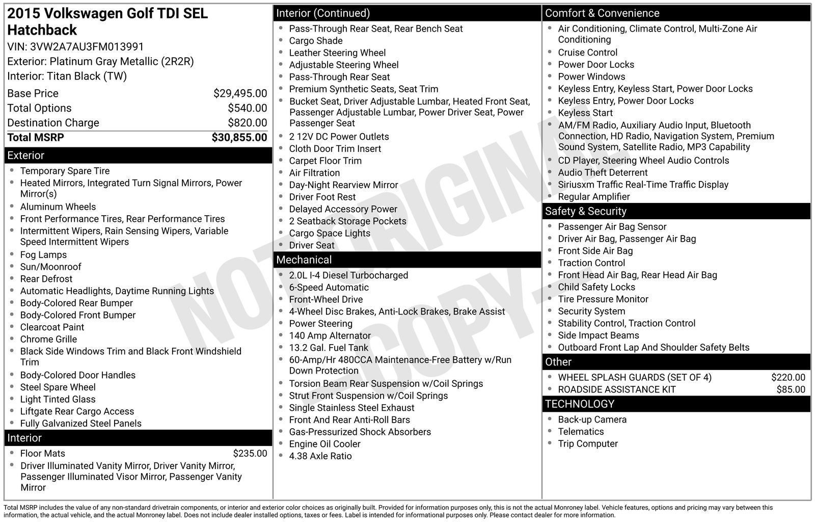 2015 Volkswagen Golf TDI SEL 4-Door