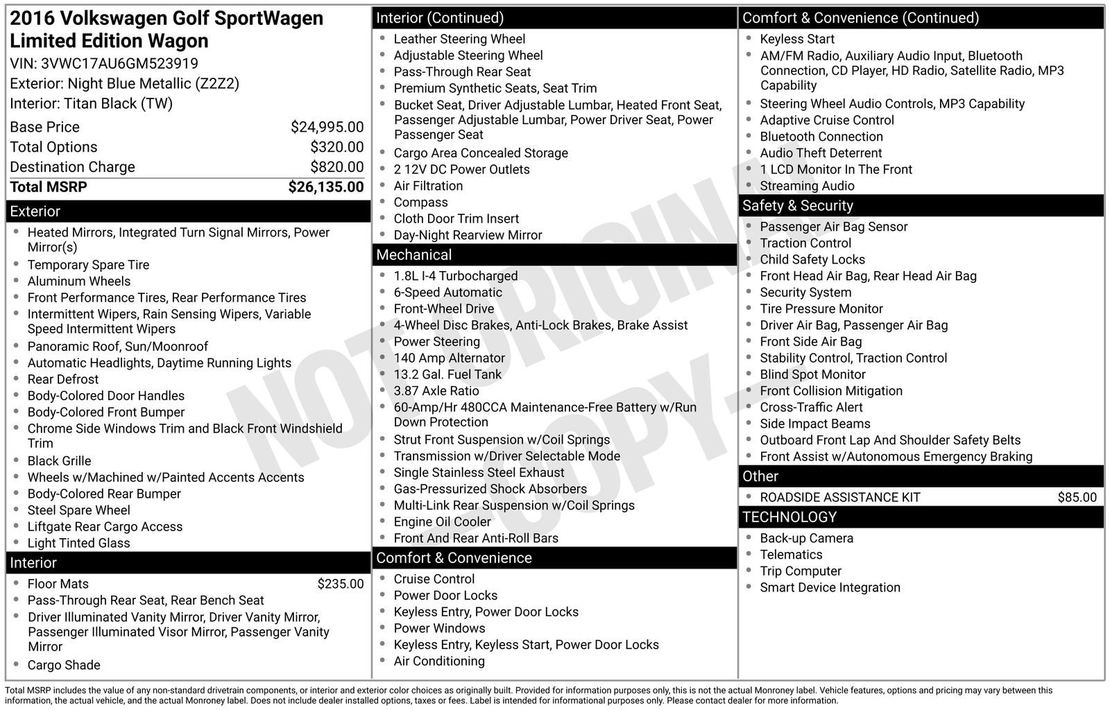 2016 Volkswagen Golf SportWagen TSI Limited Edition