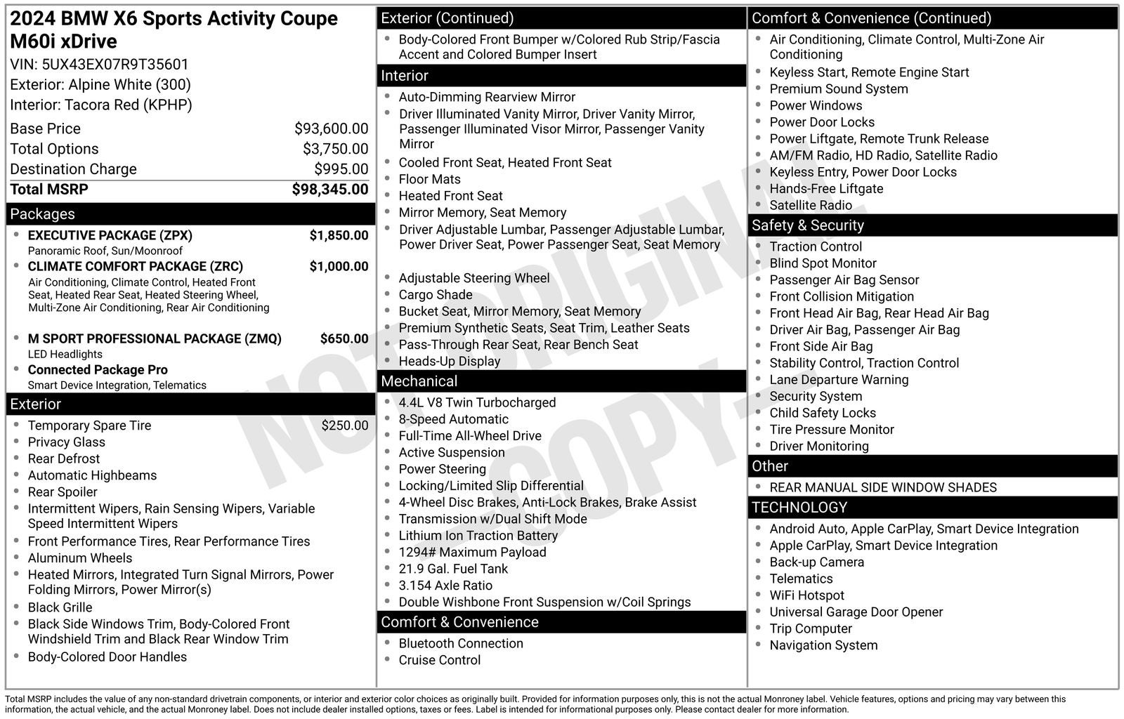 2024 BMW X6 M60i M Sport Executive Package