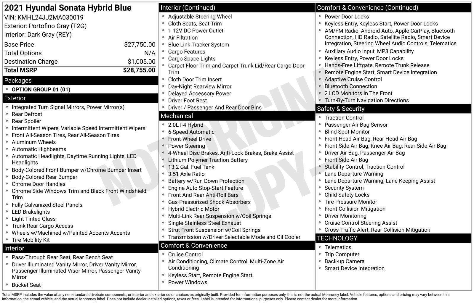 2021 Hyundai Sonata Hybrid Blue