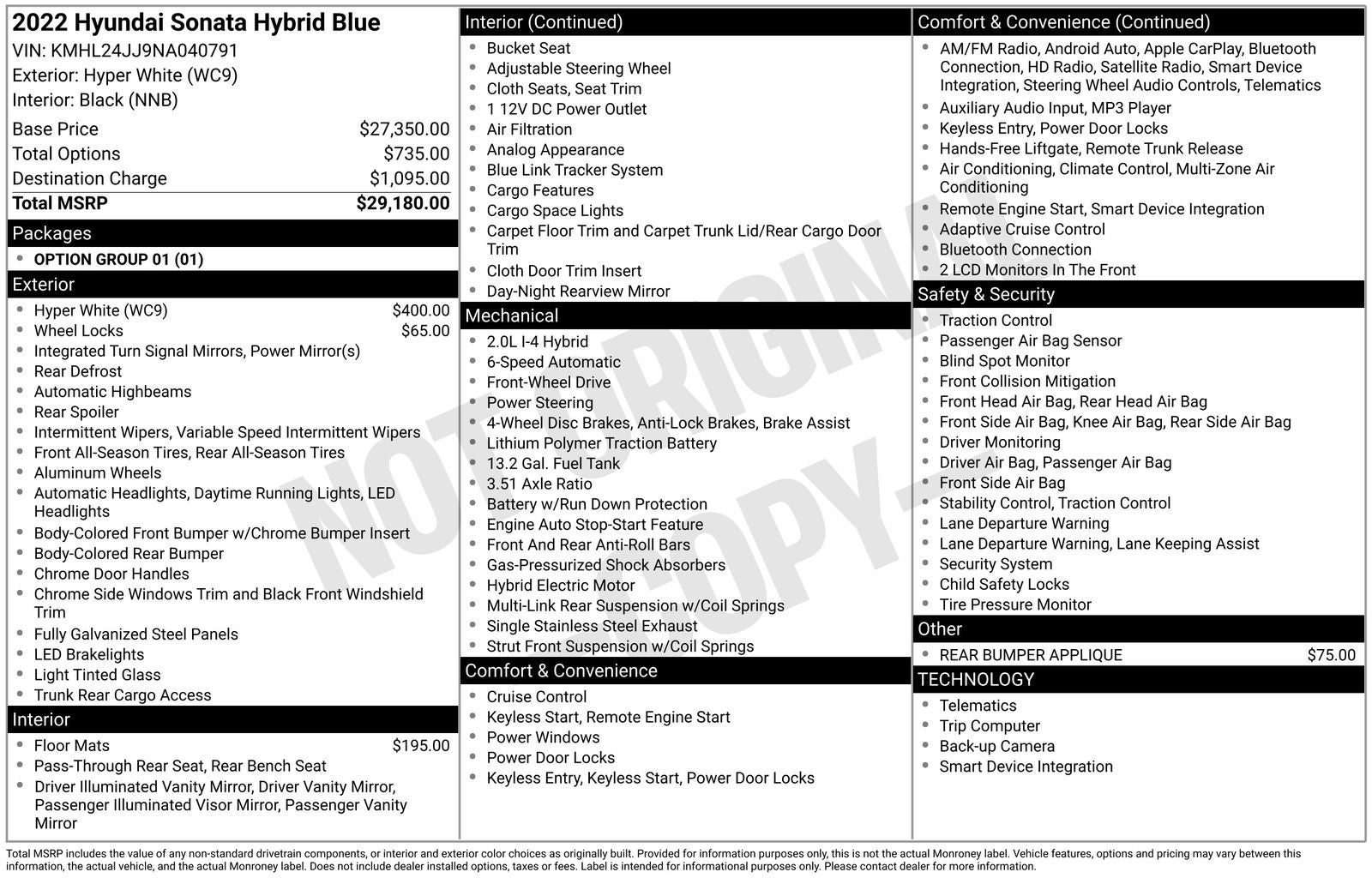 2022 Hyundai Sonata Hybrid Blue