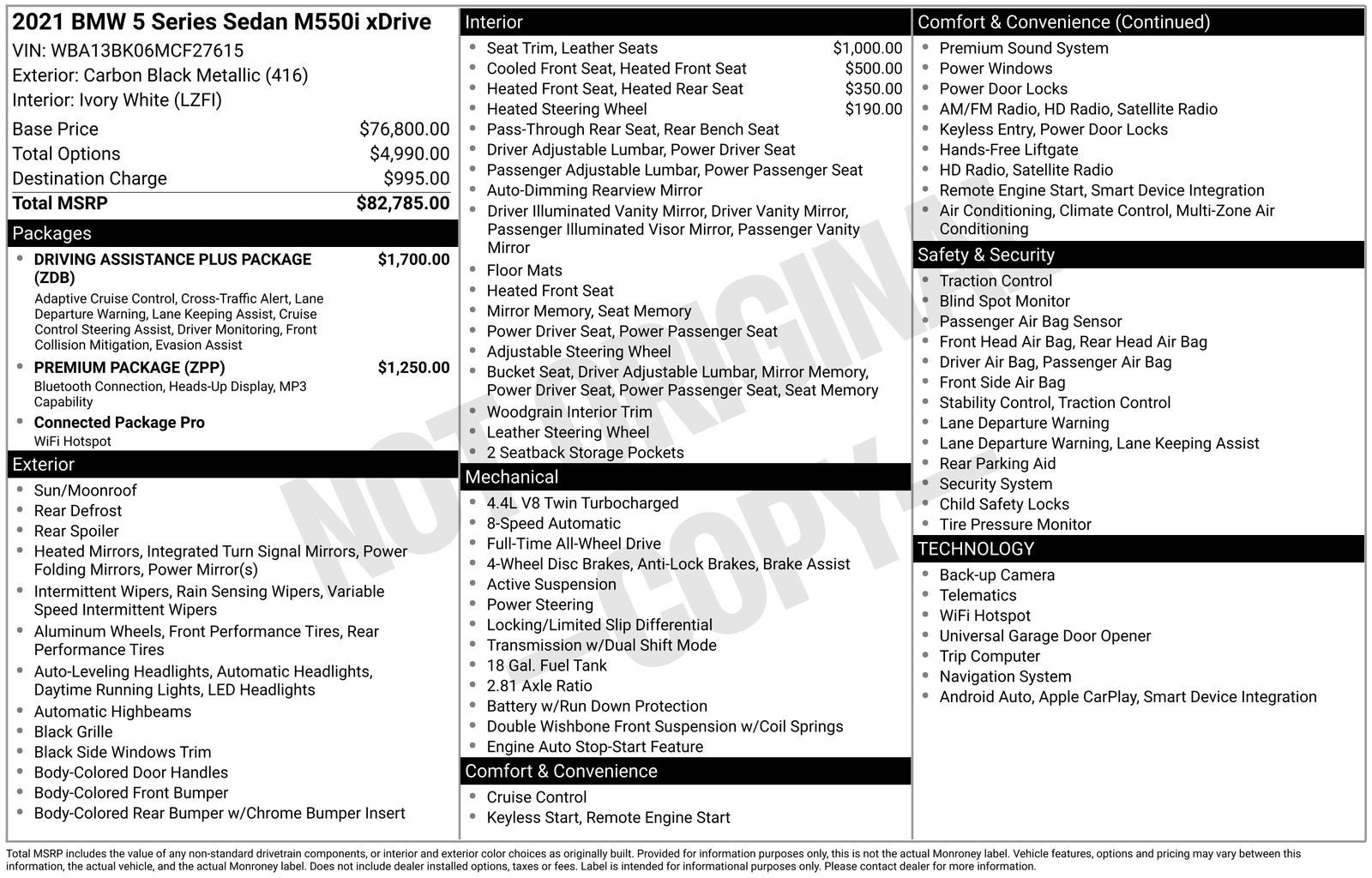 2021 BMW 5 Series M550i xDrive Driving Assistance/Premium Package