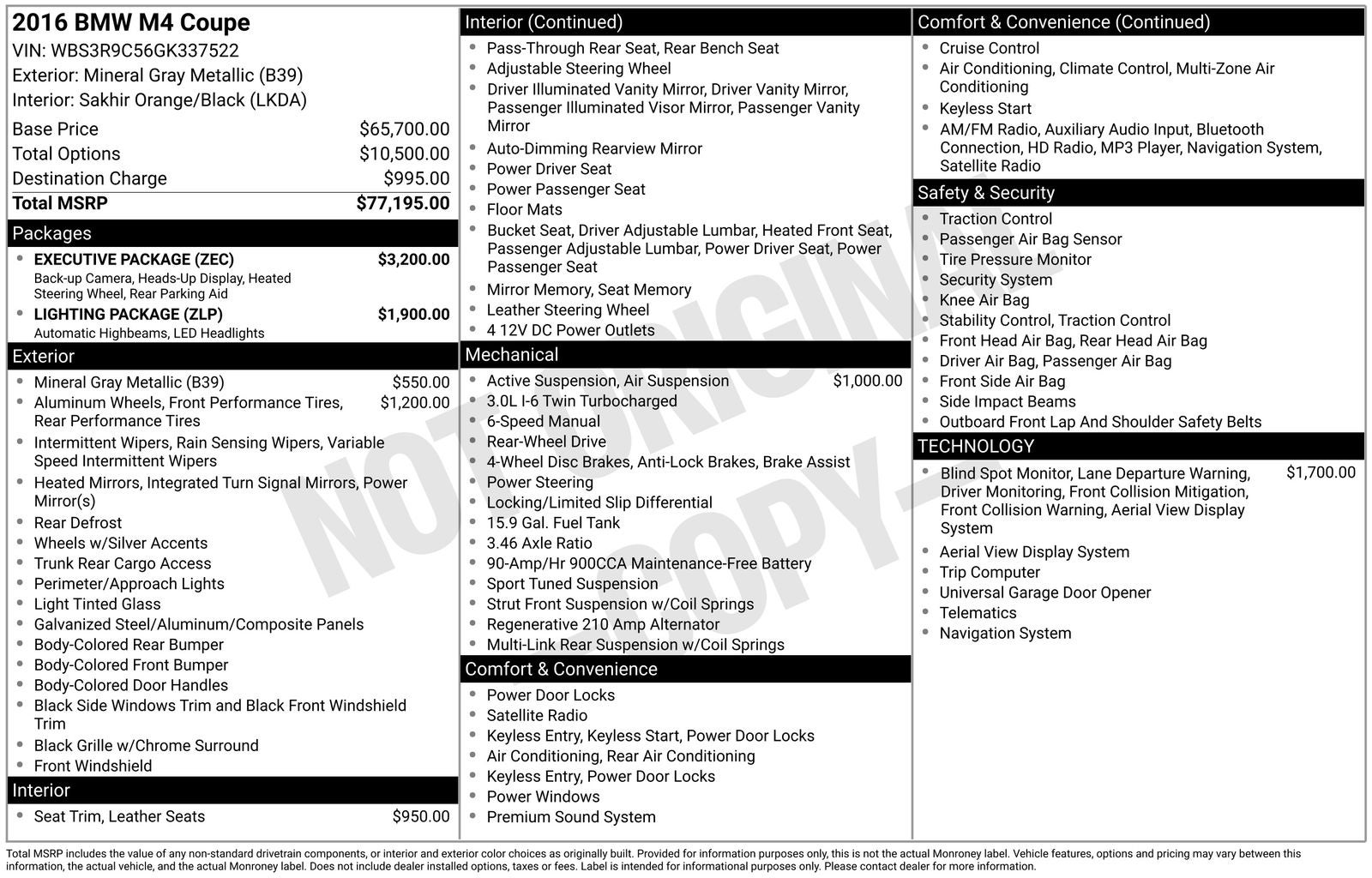 2016 BMW M4 Base Executive/Driving Assistance/Lighting Package