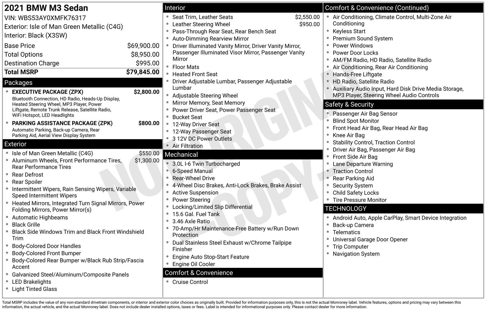 2021 BMW M3 Base Executive Package