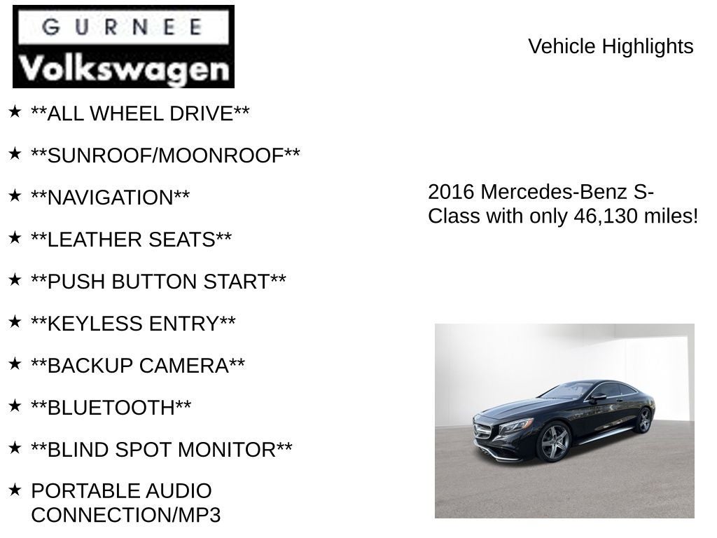 2016 Mercedes-Benz S-Class S 63 AMG® 4MATIC®